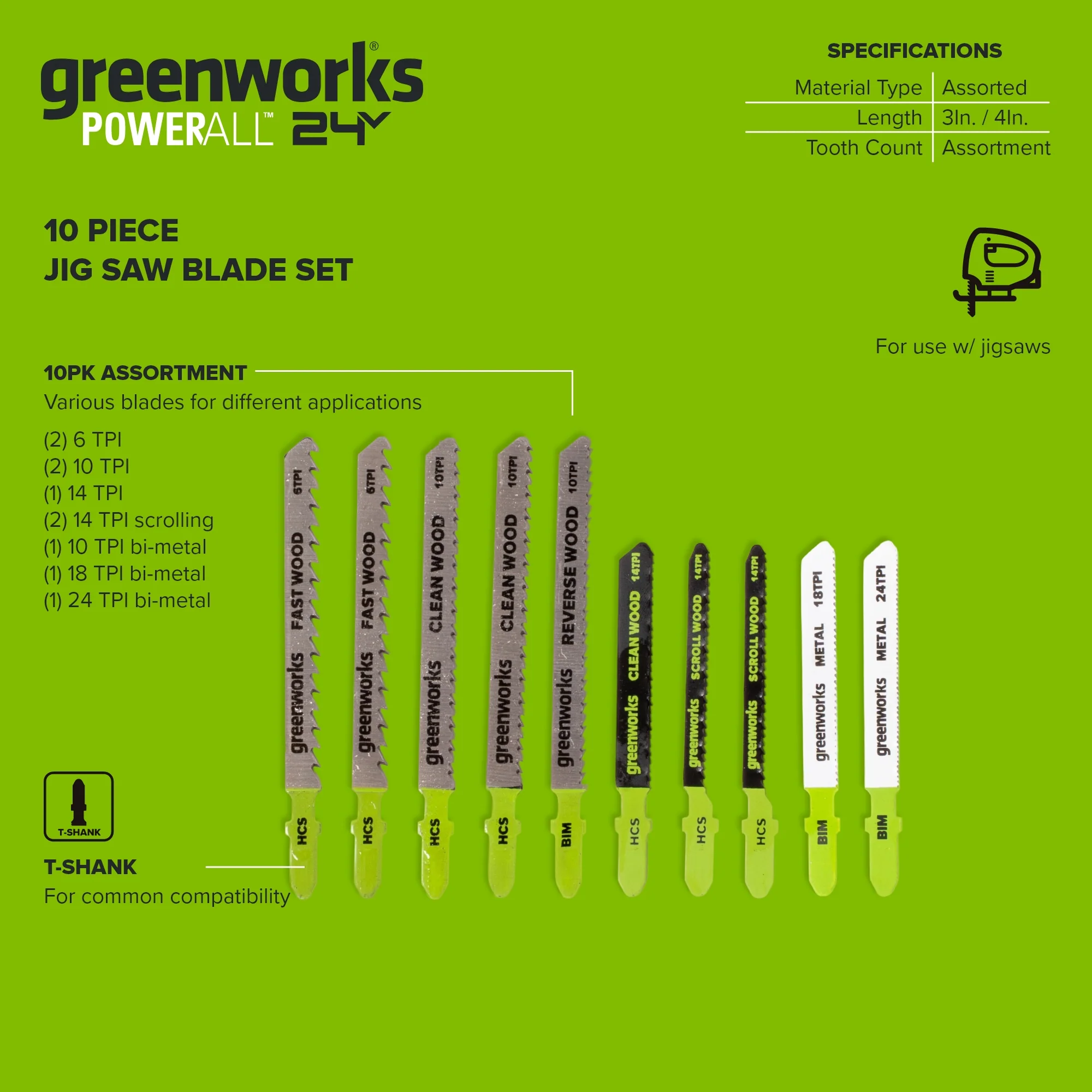 10-PC  Assorted Jigsaw Blade Set w/ Storage Case - Image 3