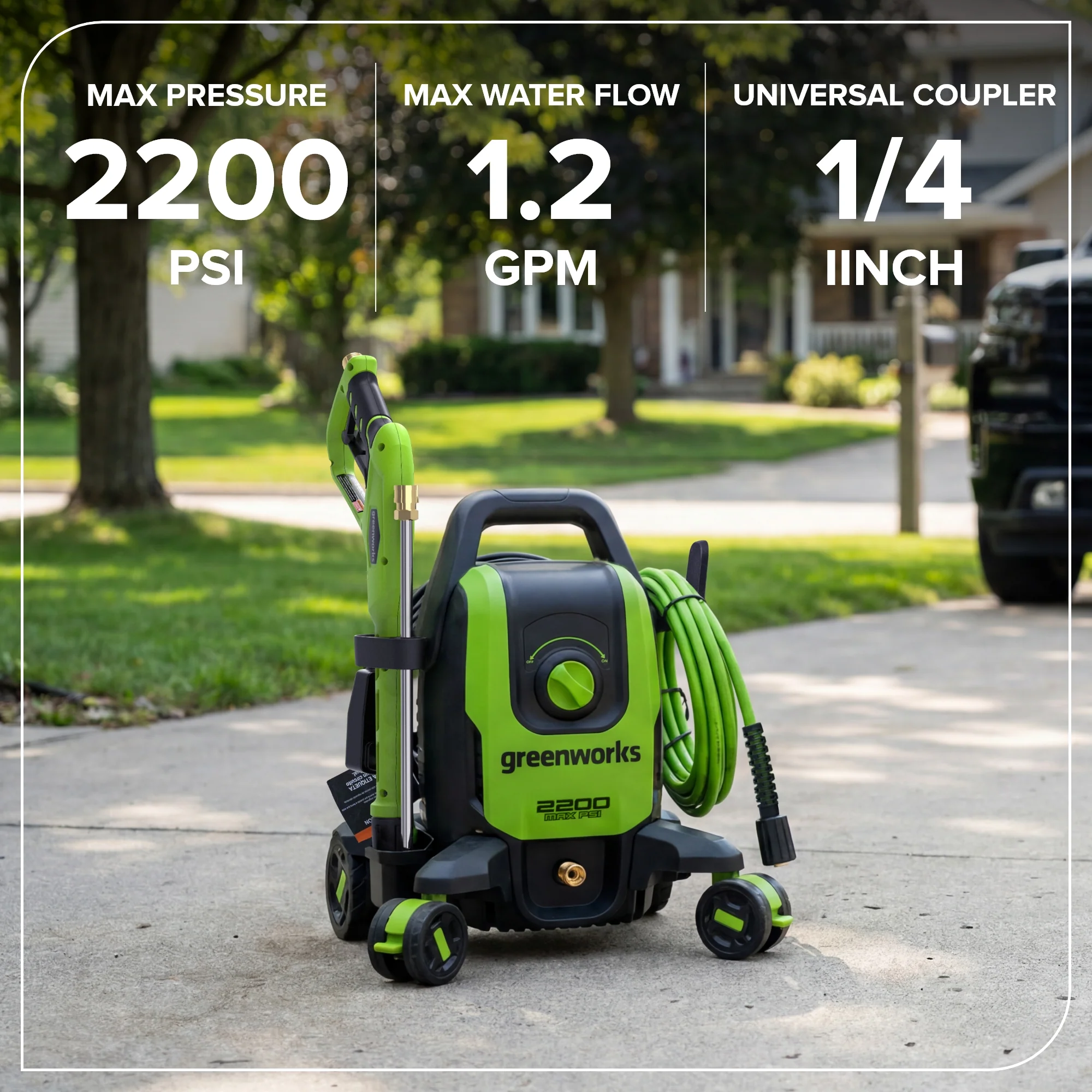 2200-PSI 1.2 GPM Four-Weel Electric Pressure Washer with 5 Nozzles & Detergent Tank - Image 3