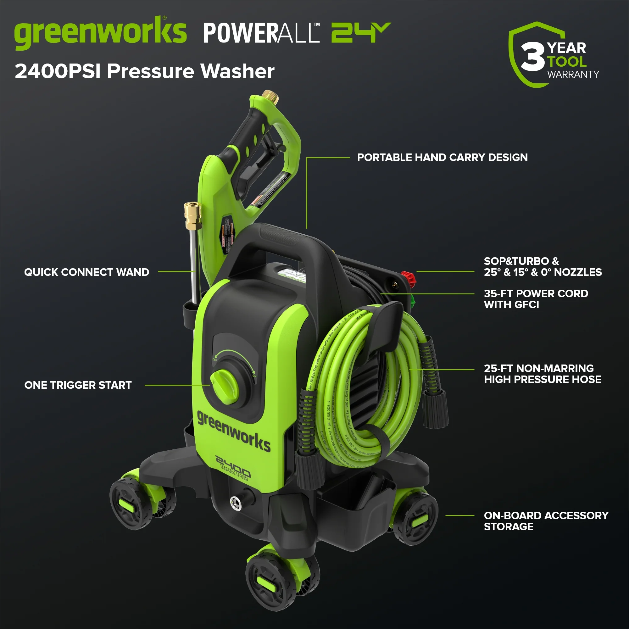 2400-PSI Brushless 1.2 GPM Four-Weel Electric Pressure Washer - Image 2