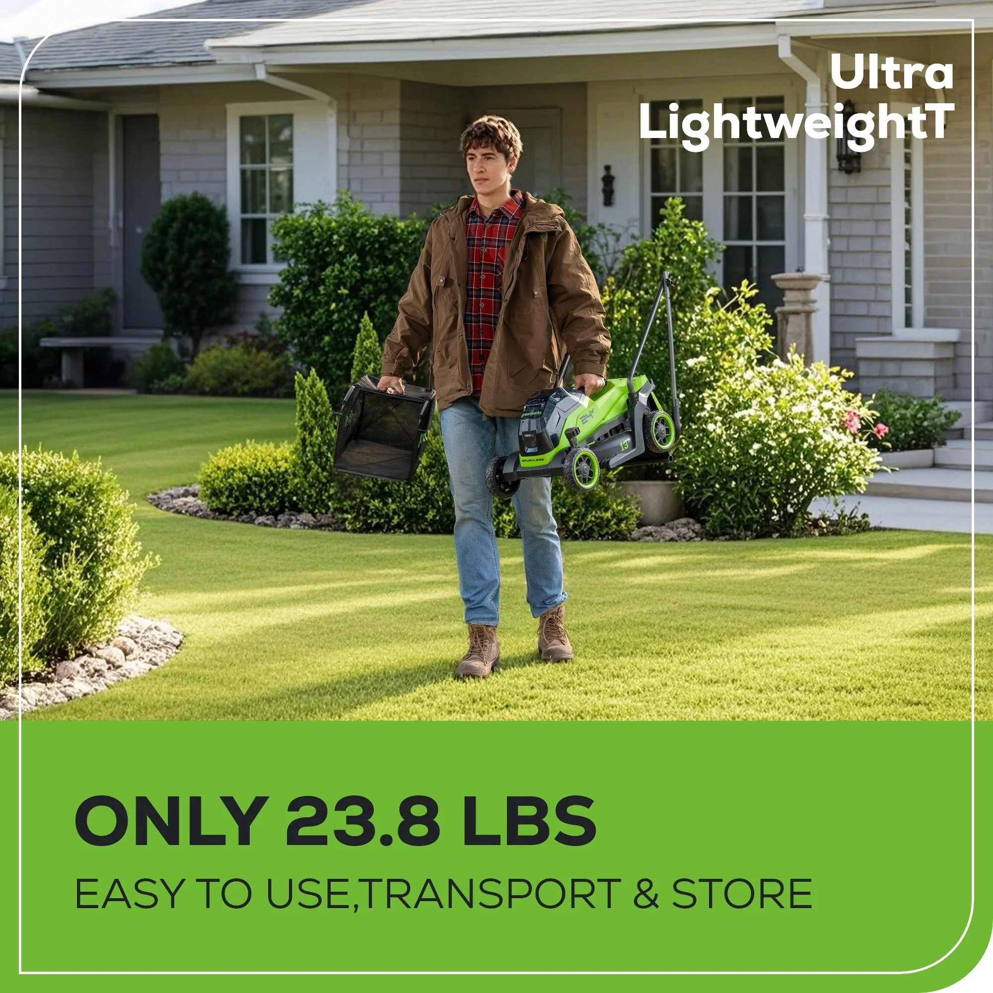 24V 13" Cordless Battery Brushless Push Lawn Mower: 4.0 Ah Battery and Charger, LM1322 - Image 7