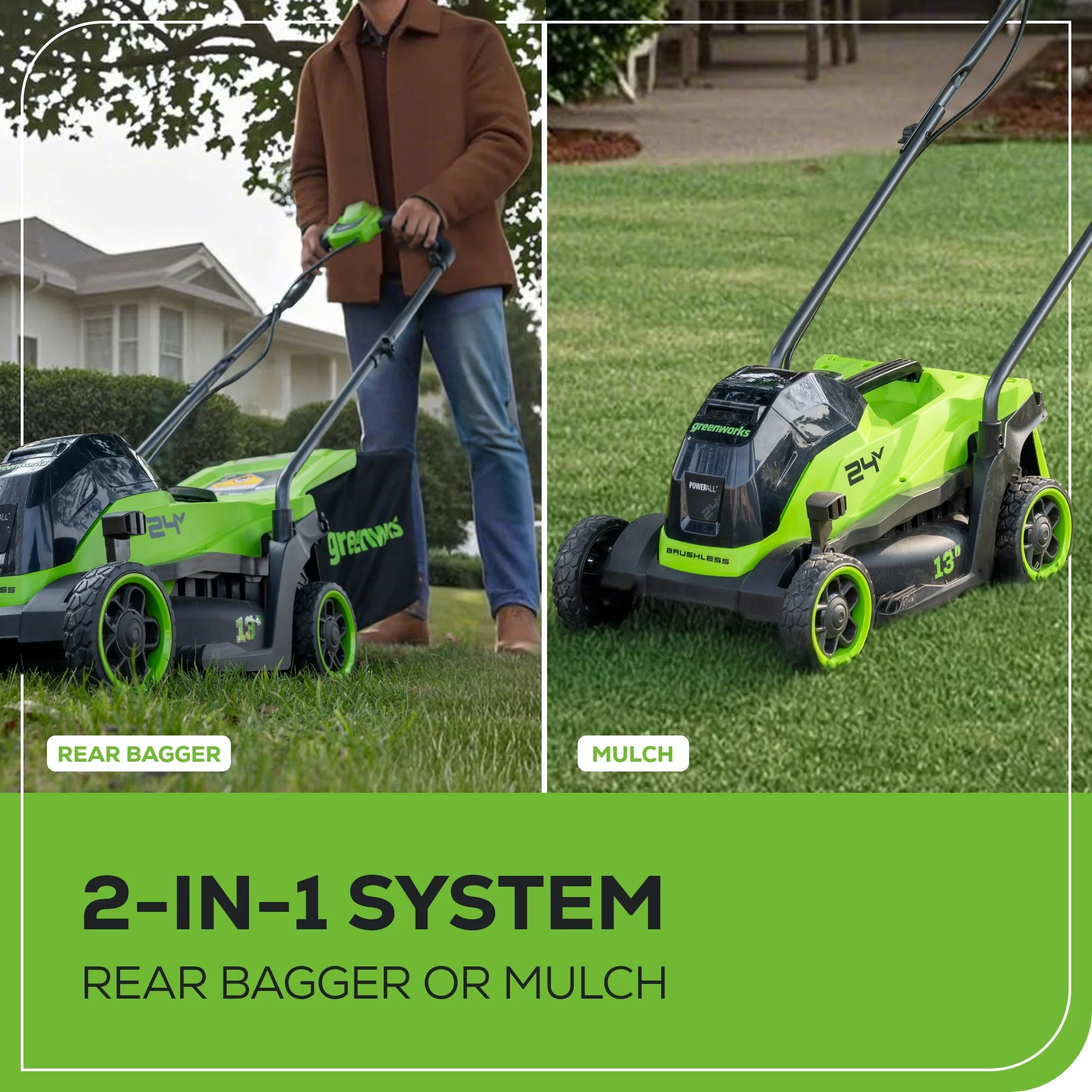 24V 13" Cordless Battery Brushless Push Lawn Mower: 4.0 Ah Battery and Charger, LM1322 - Image 9