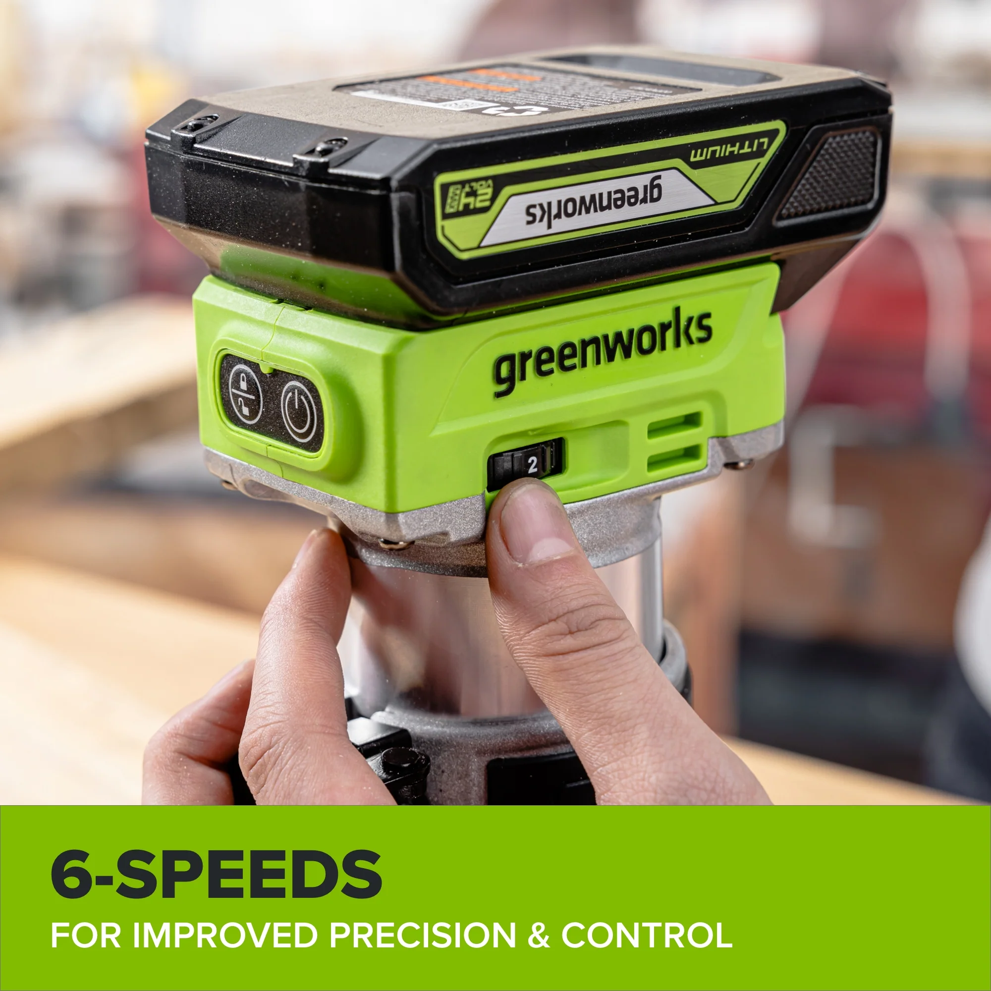 24V PowerAll Compact Router, Tool Only, with Edge Guide, Flush Trim Bit, Socket and Collet Wrenches, Bit Holder and Vacuum Dust Adaptor - Image 7