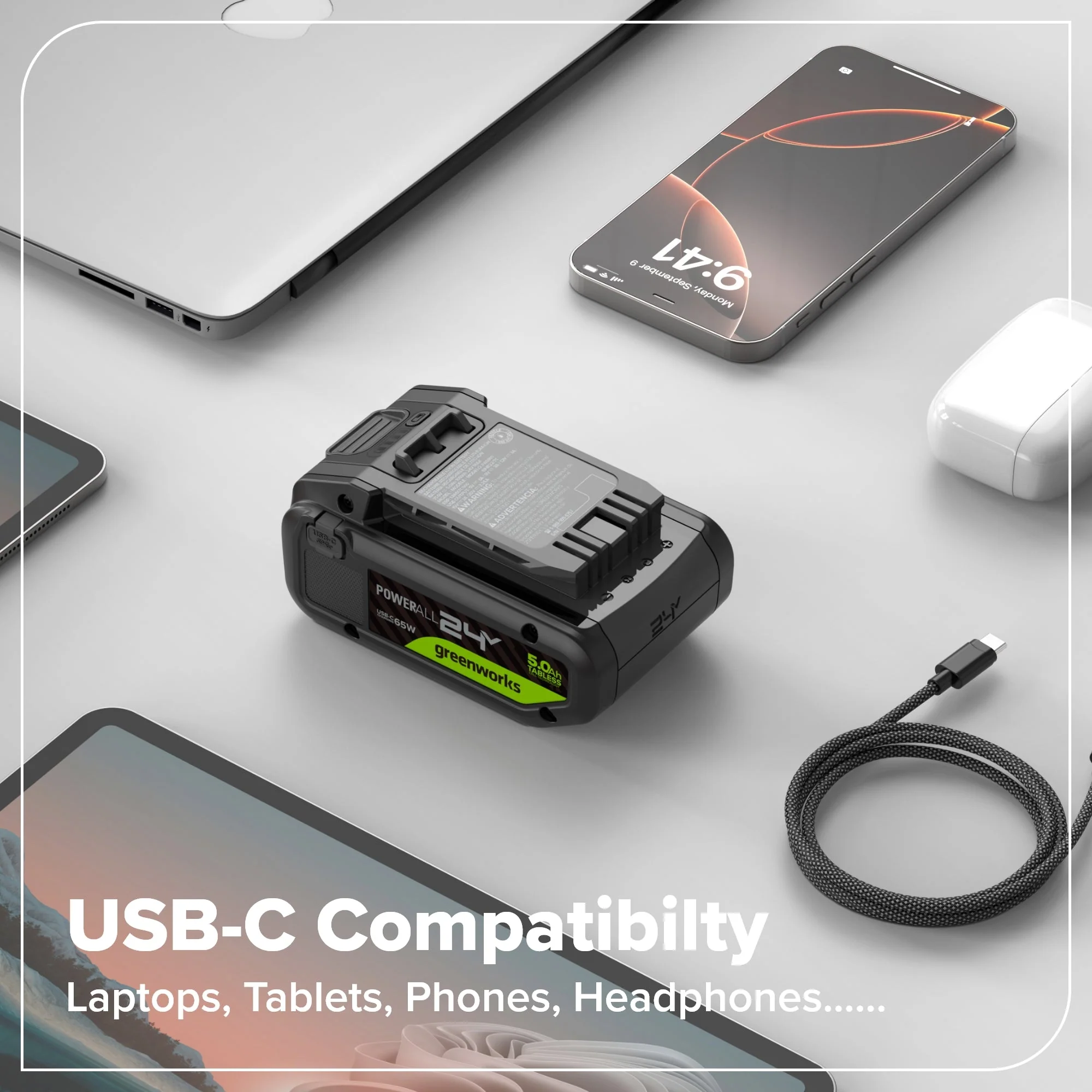 24V 5.0 Ah Tabless Battery with Bi-Directional USB-C Port - Image 4