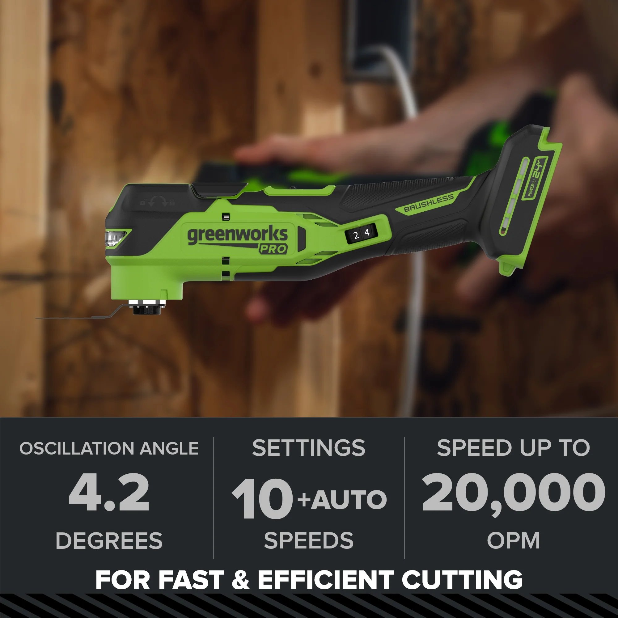 24V PowerAll Pro Oscillating Multi-Tool, with Plunge Cut Blade, Sanding Plate, Adjustable Depth Stop, Dust Extractor, (5) Sanding Pads - Image 2