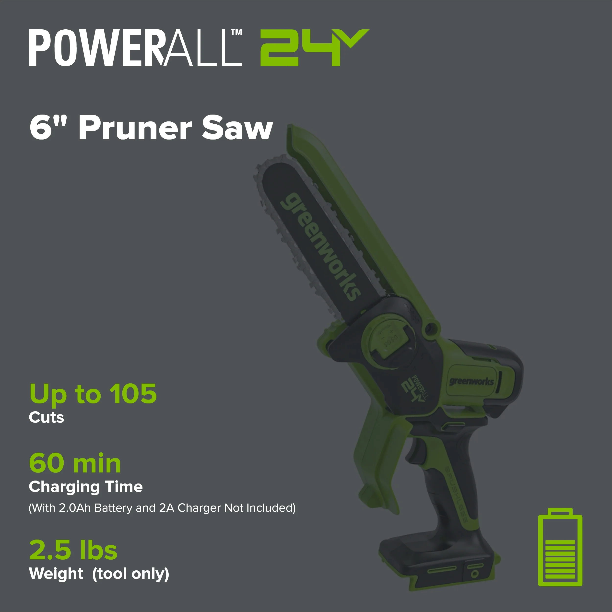24V 6" Cordless Battery Brushless Pruner Saw (Tool Only) - Image 2