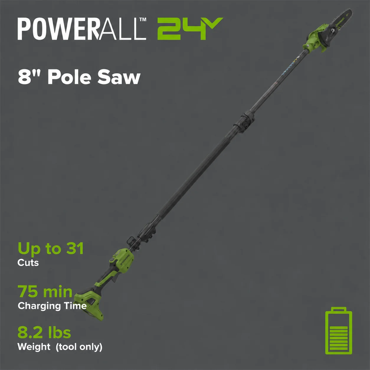 24V 8" Cordless Battery Telescope Pole Saw+Bag (Tool Only) - Image 2