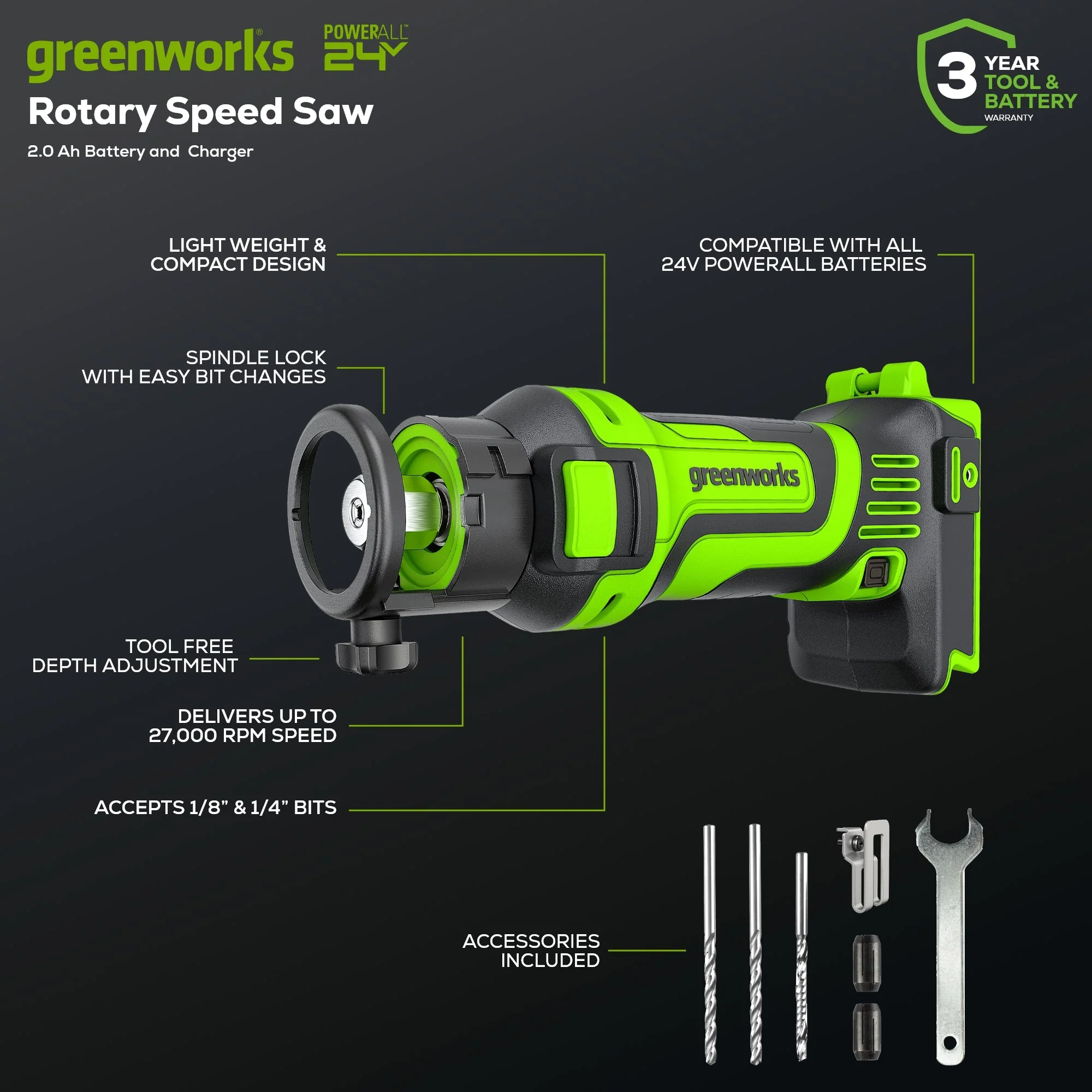 24V Cordless Battery Speed Saw Rotary Cutter (Tool Only) - Image 3