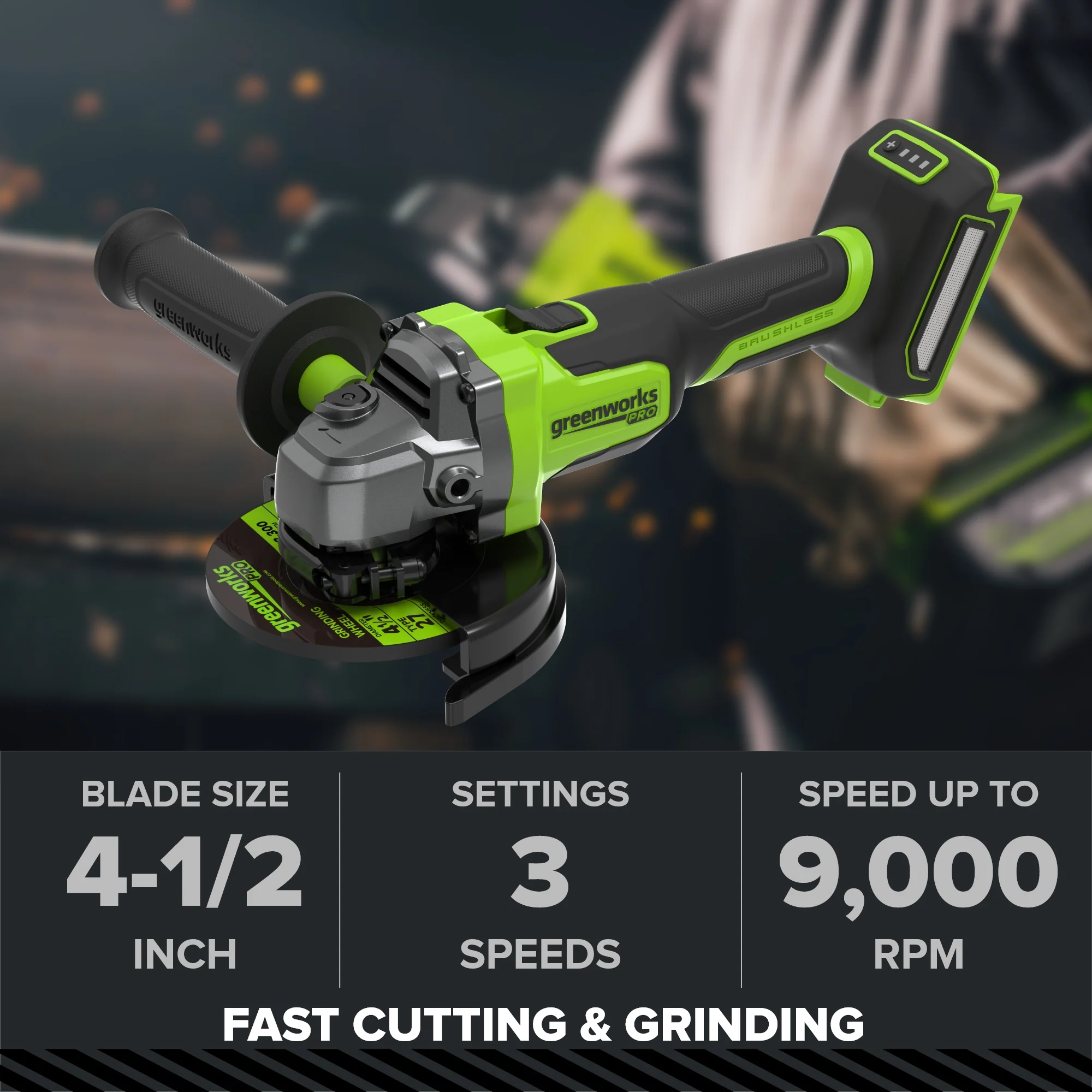 24V PowerAll Pro 4-1/2" Angle Grinder, with Handle, Grinding Wheel, Guards, and Spanner Wrench - Image 2