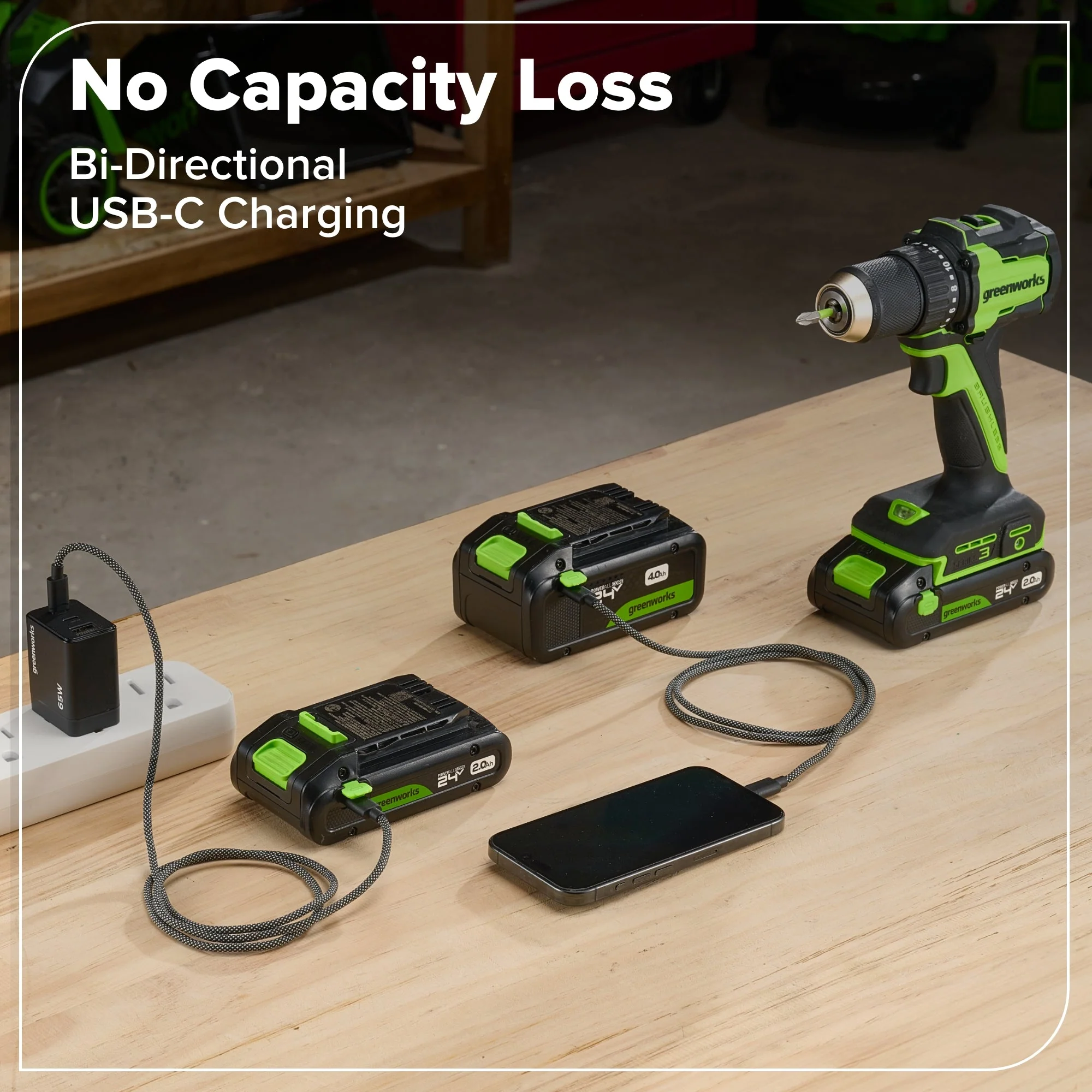 24V Cordless Battery 400 in-lbs Drill / Driver and 1950 in-lbs Impact Driver, Two(2) 2.0 Ah USB-C Batteries and 65W USB-C Fast Charger - Image 13