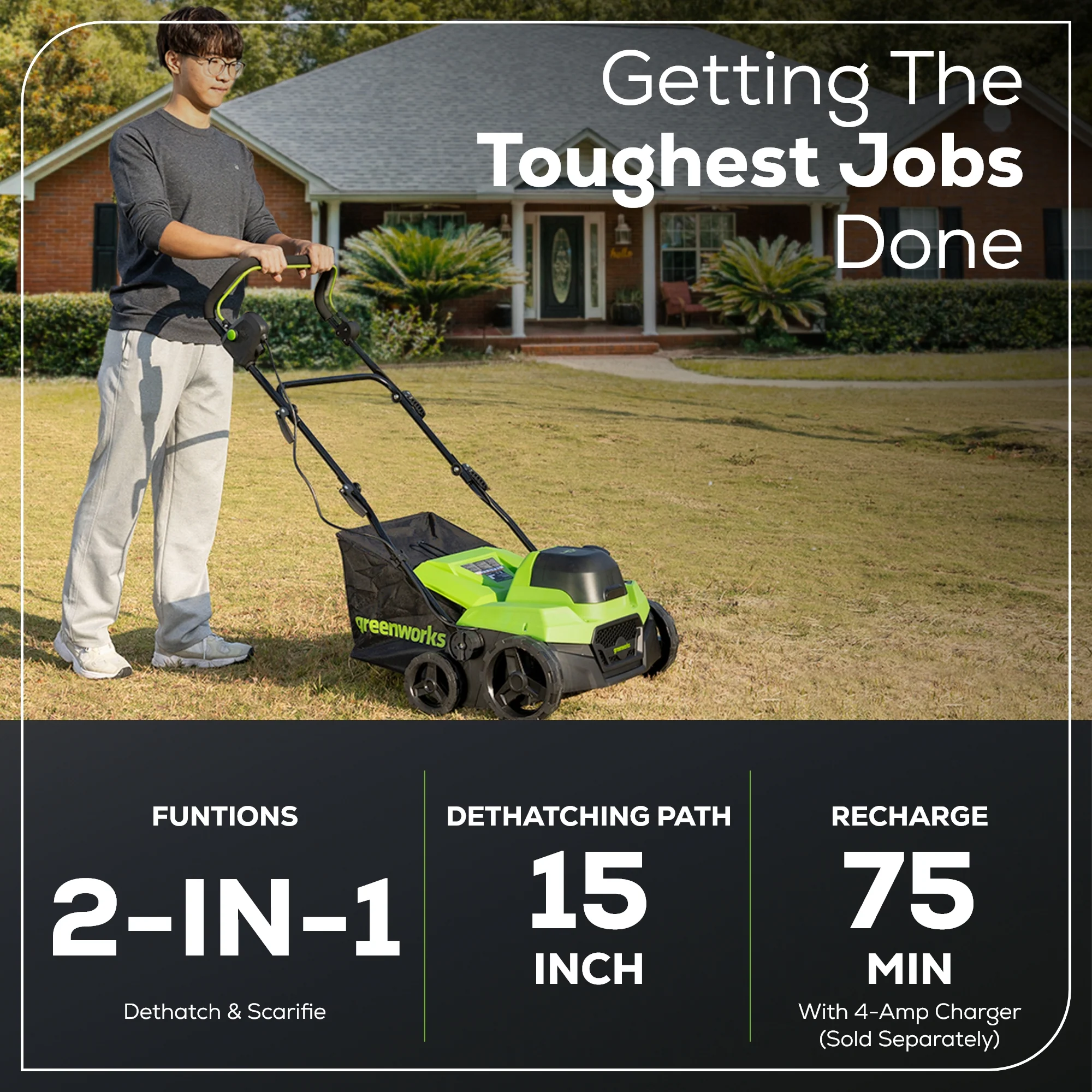40V 15" Cordless Battery Dethatcher/Scarifier (Tool Only) - Image 3