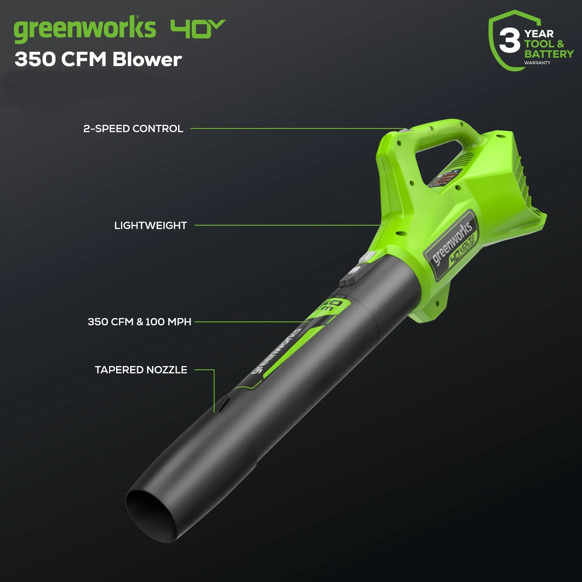 40V 15" Cordless Battery String Trimmer/Blower Combo Kit: 2.5 Ah Battery and Charger - Image 3