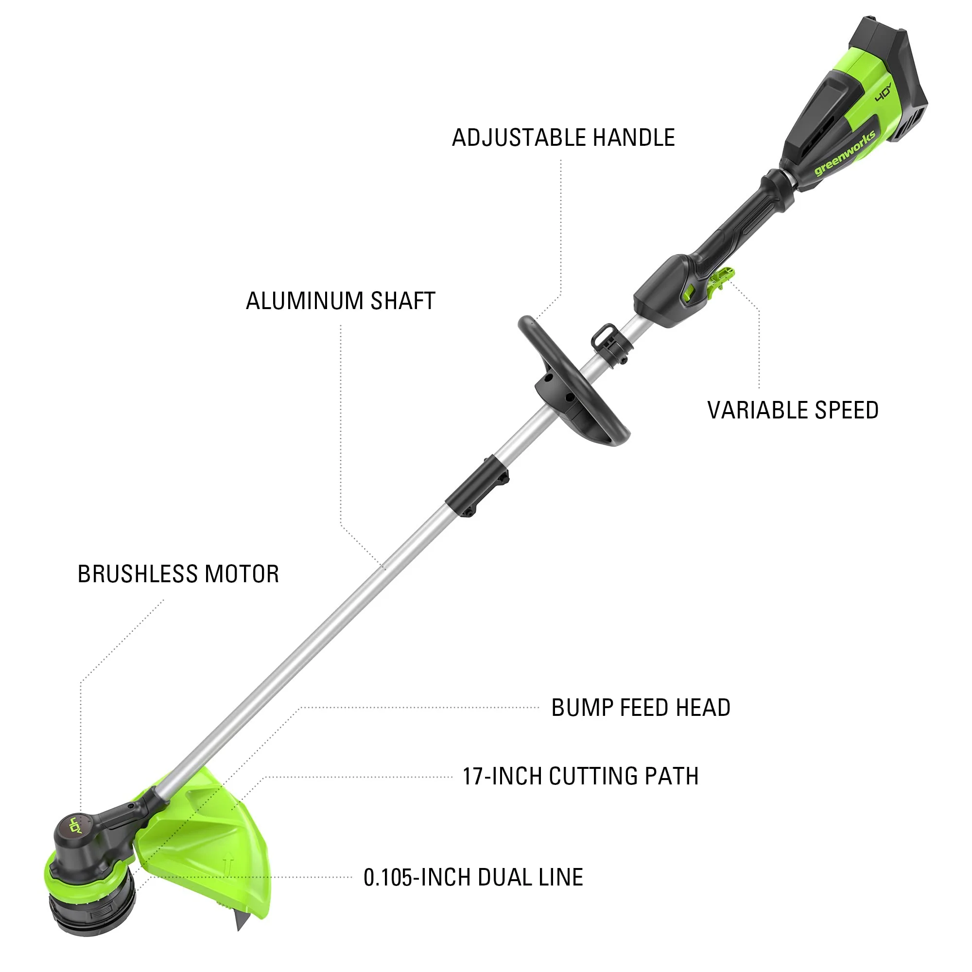 40V 17" Cordless Battery String Trimmer, 8.0 Ah Battery and Charger - Image 3