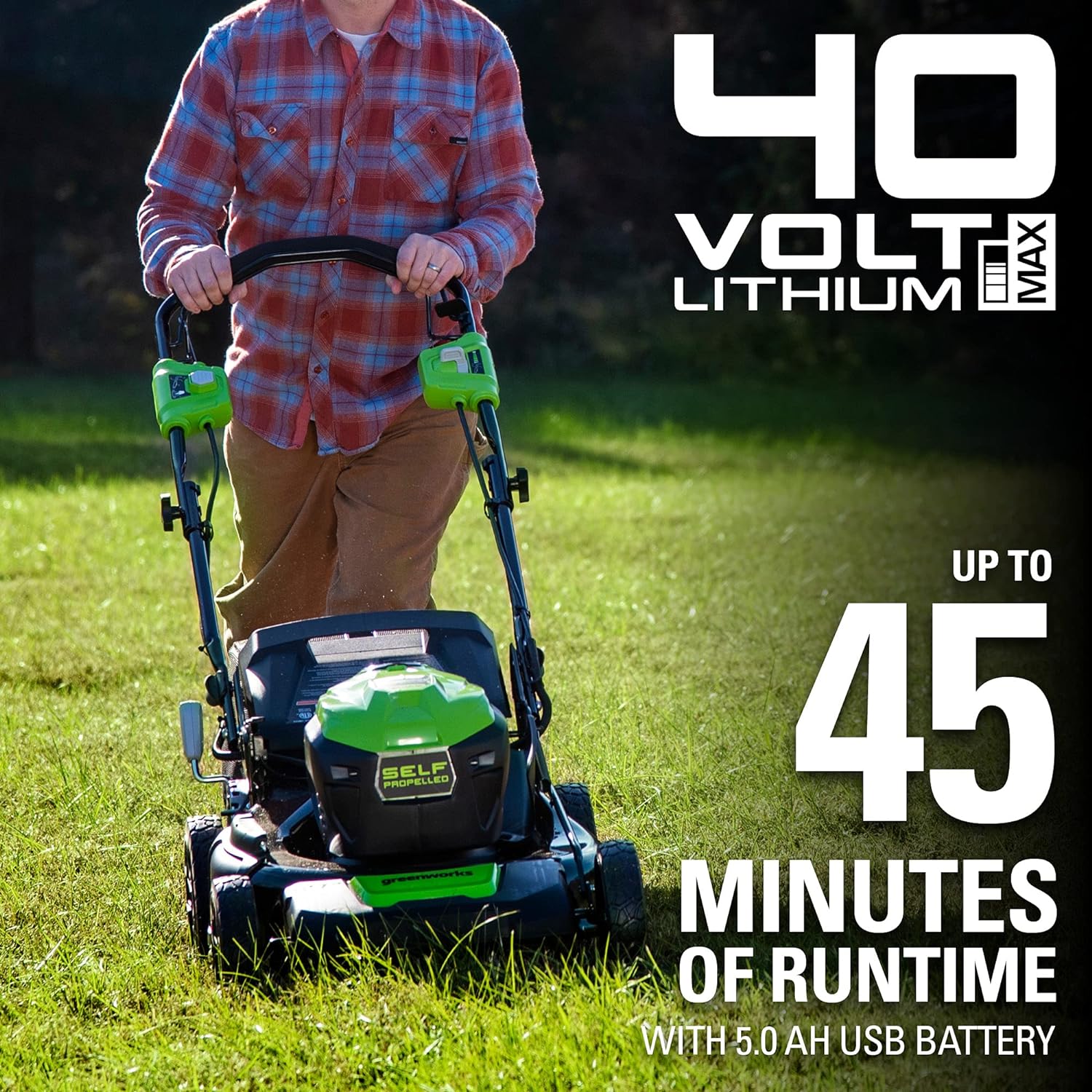 40V 21" Cordless Battery Self-Propelled Lawn Mower: 5.0 Ah USB Battery and Charger, LM2104S - Image 4