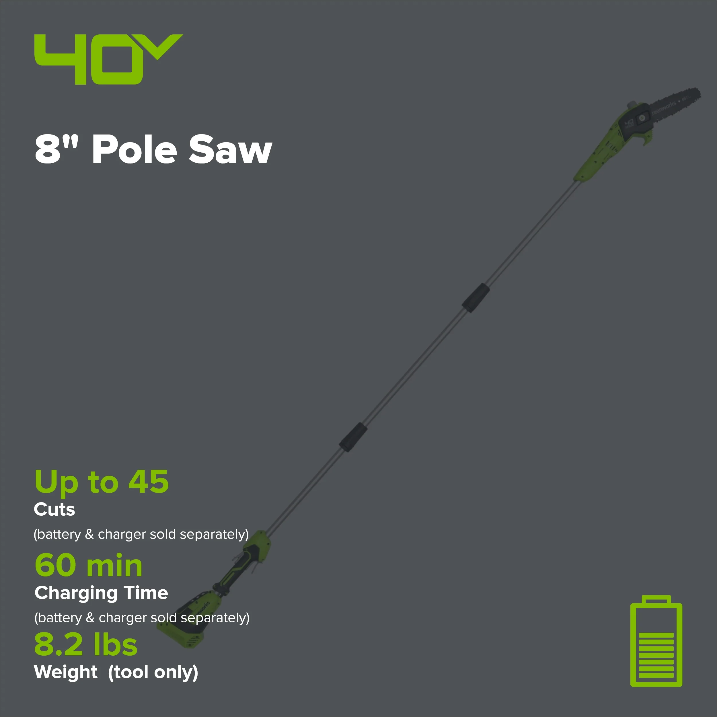 40V 8" Cordless Battery Pole Saw (Tool Only) - Image 2