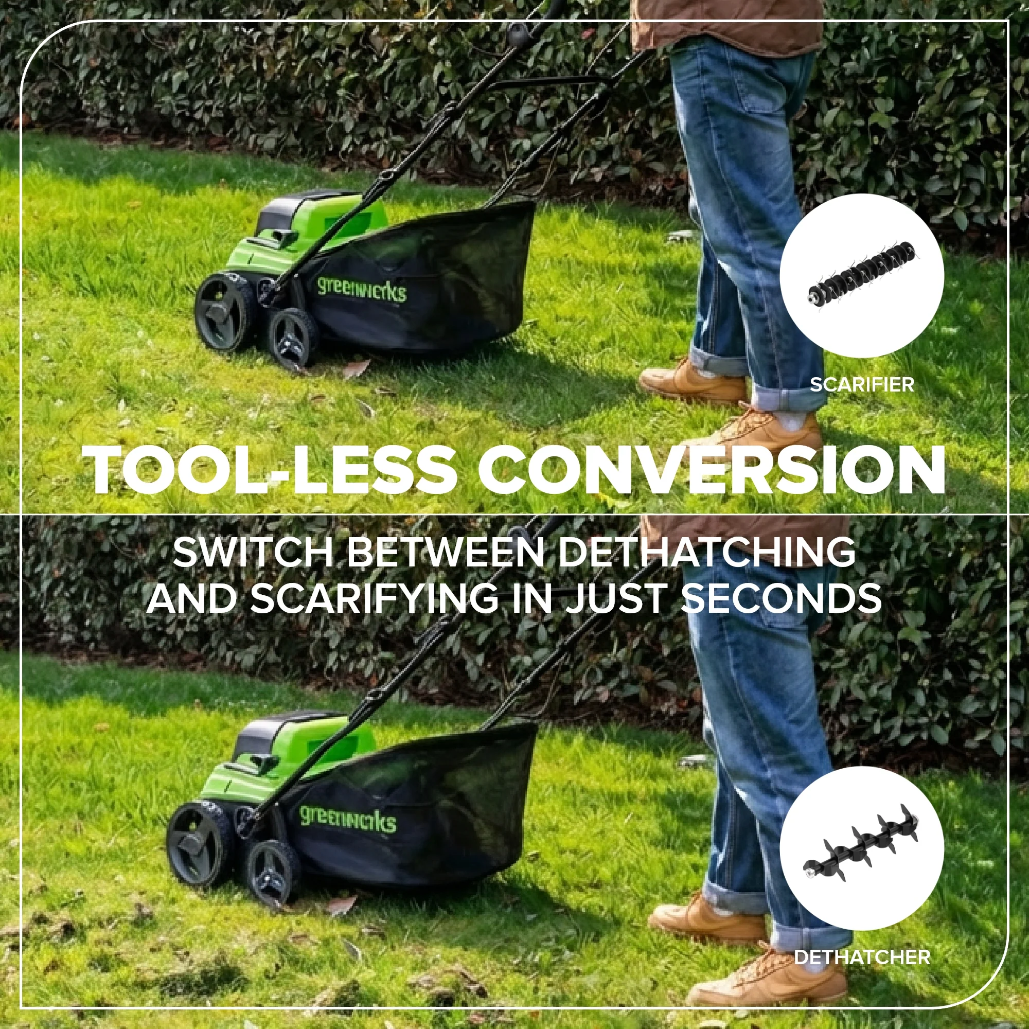48V (24V x 2) 15" Cordless Battery Dethatcher/Scarifier: (2) 4.0Ah Batteries, (1) 65W Charger, (2) 100W Cables - Image 6