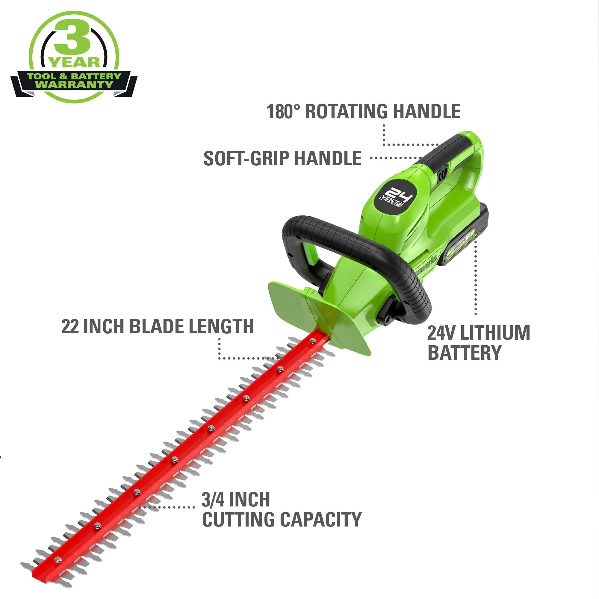 48V (24V x 2) 15" Cordless Battery TORQDRIVE String Trimmer Combo Kit, 24V 320 CFM Blower and 24V 22" Hedge Trimmer: (2) 2.0 Ah USB Batteries and Charger - Image 12