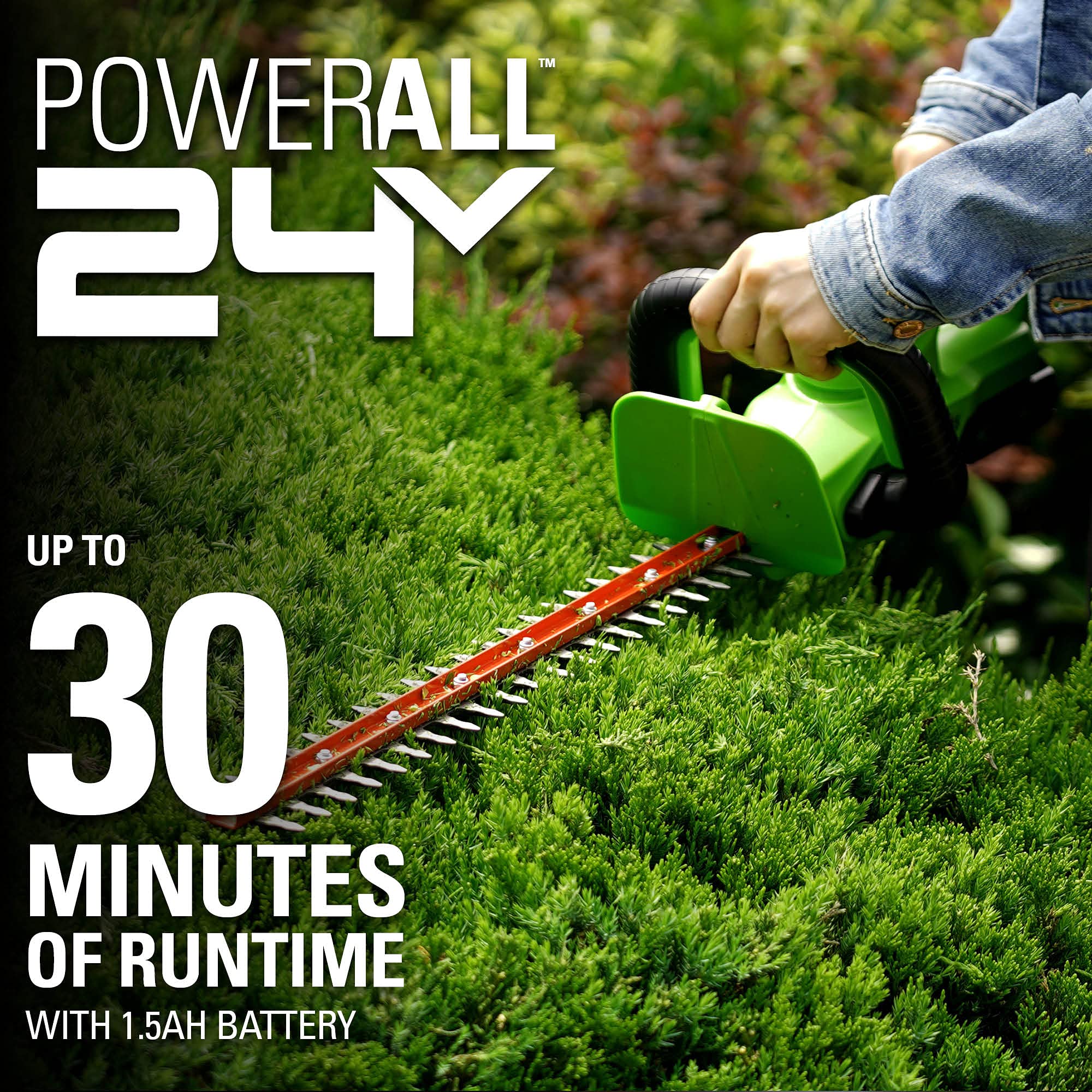 48V (24V x 2) 15" Cordless Battery TORQDRIVE String Trimmer Combo Kit, 24V 320 CFM Blower and 24V 22" Hedge Trimmer: (2) 2.0 Ah USB Batteries and Charger - Image 13