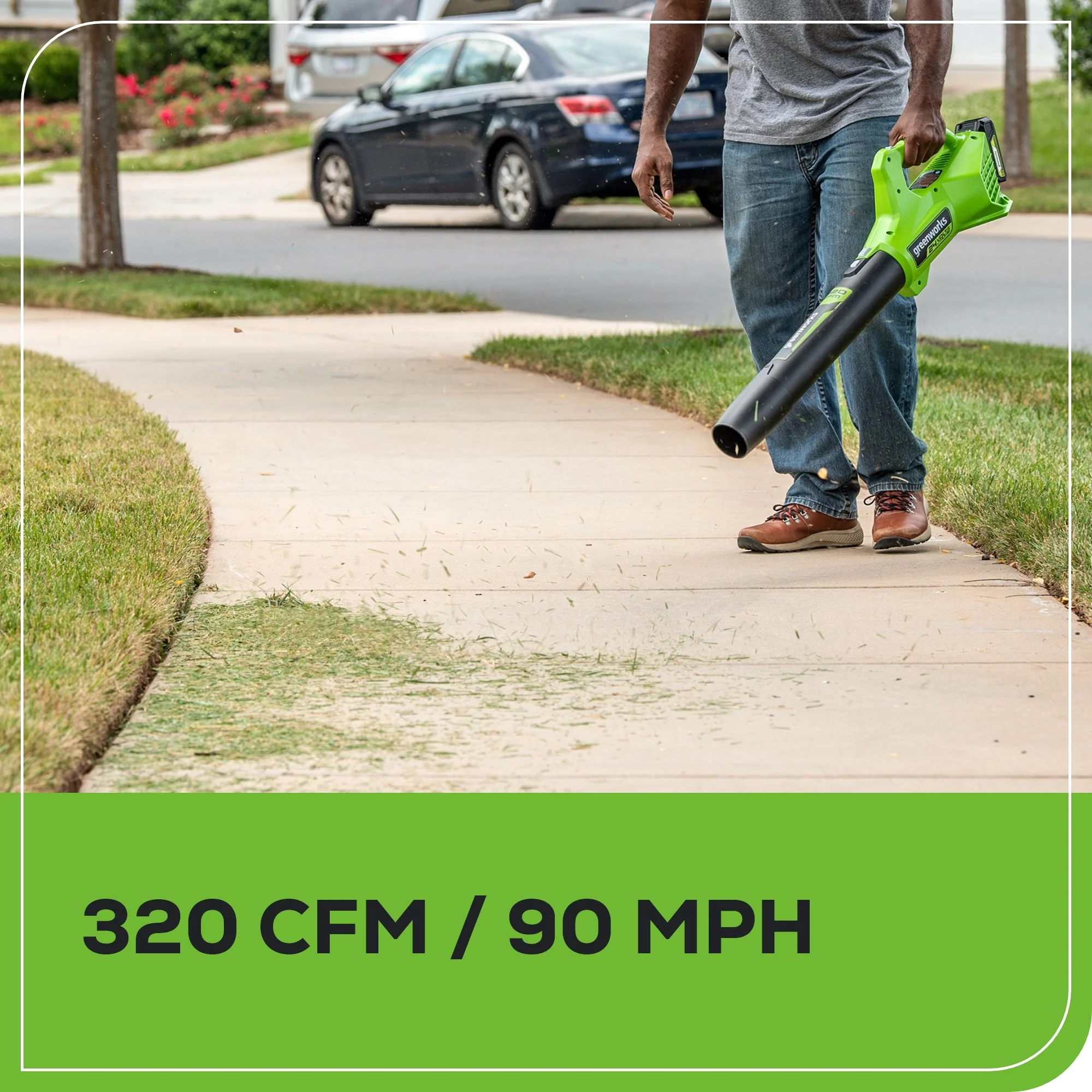 48V (24V x 2) 21" Cordless Battery Self-Propelled Mower, 12" String Trimmer and 320 CFM Blower Combo Kit: (2) 5.0Ah Batteries and Chargers - Image 7