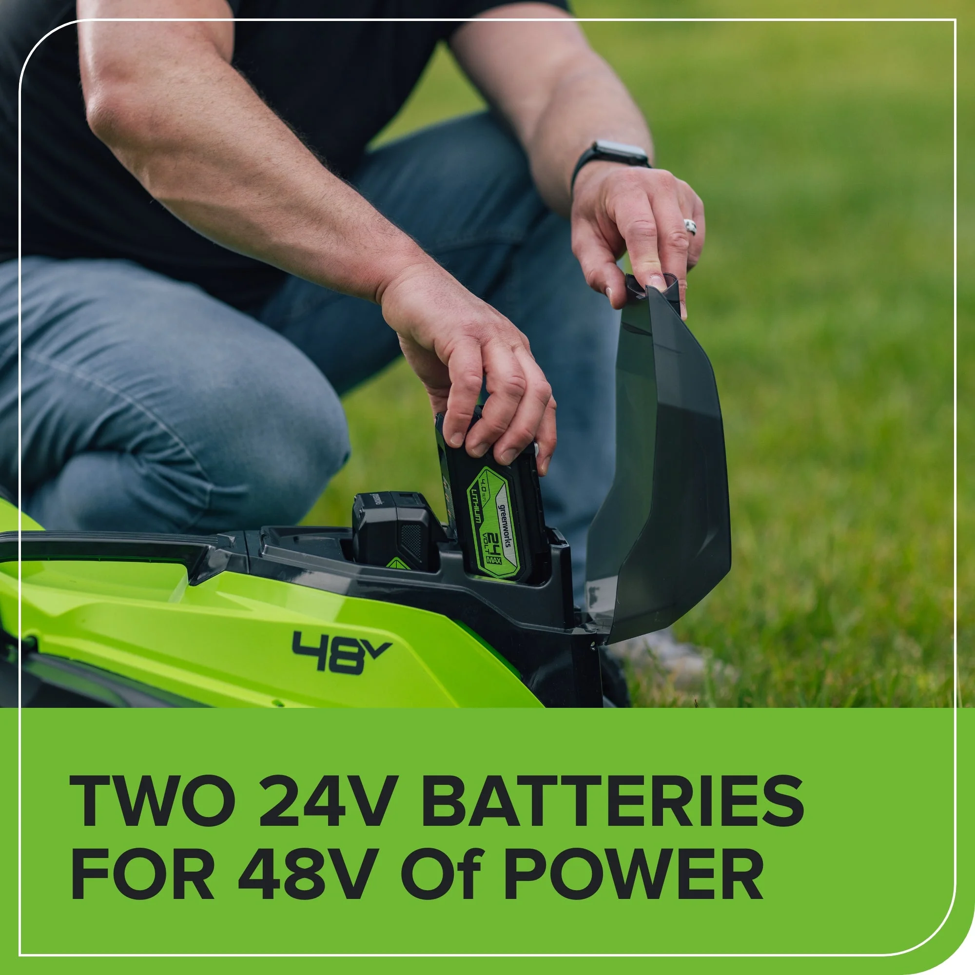 48V (24V x 2) 14" Cordless Battery Brushless Push Lawn Mower: (2) 4.0 Ah Battery and 2A Dual-port Charger, LM1412 - Image 6