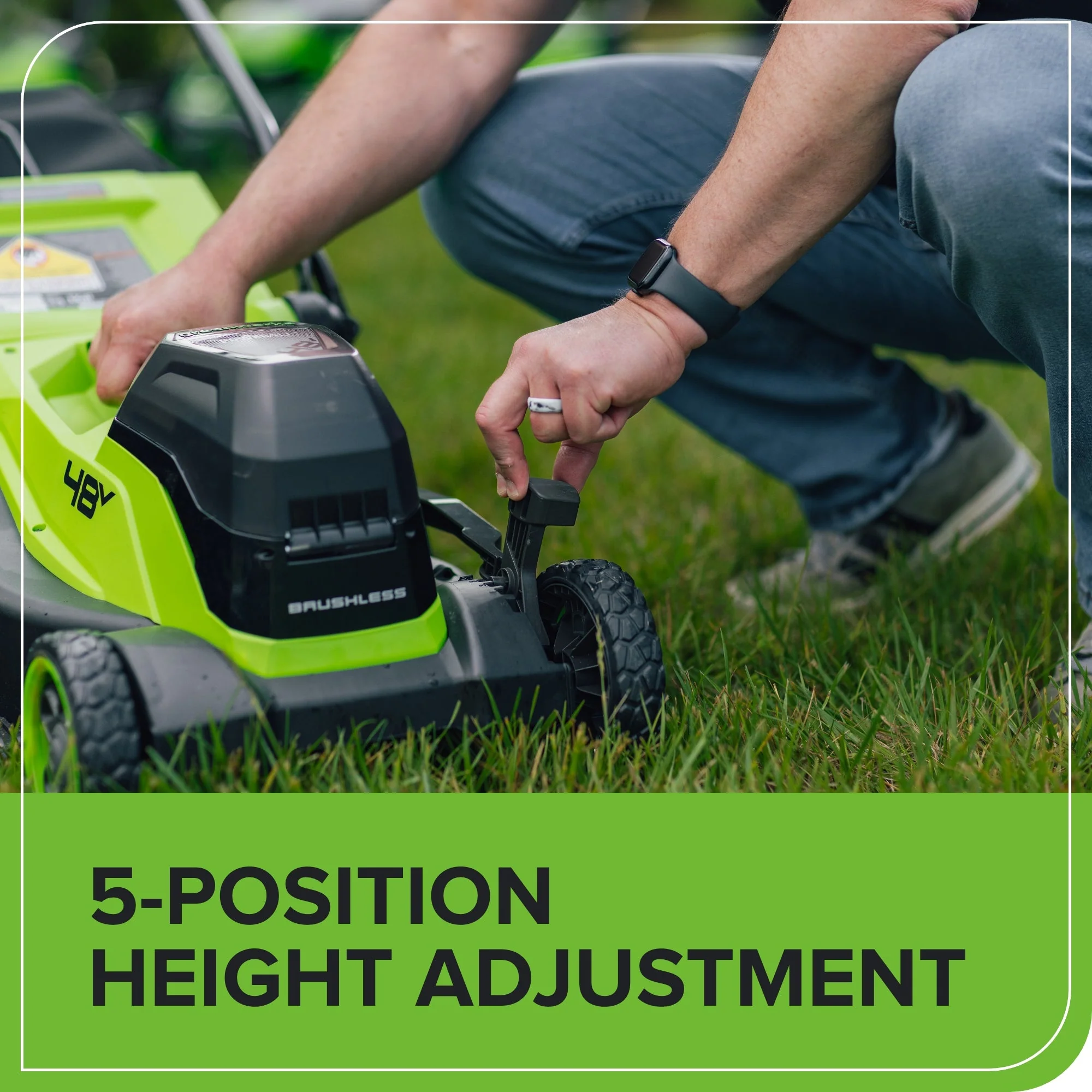 48V (24V x 2) 14" Cordless Battery Brushless Push Lawn Mower: (2) 4.0 Ah Battery and 2A Dual-port Charger, LM1412 - Image 9