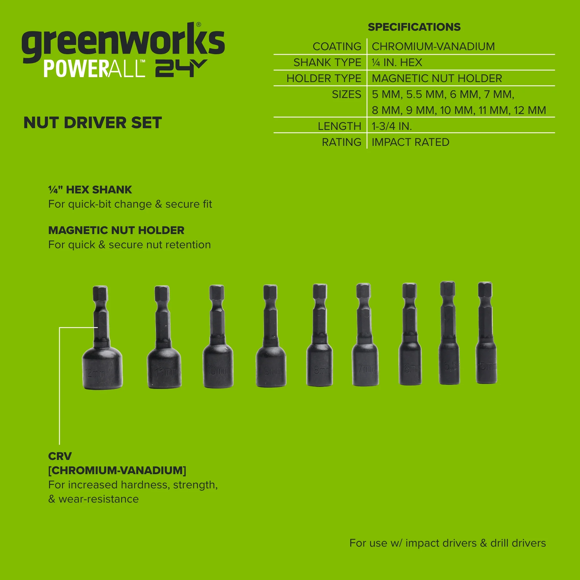 9-PC 1-3/4 in. Impact-Rated Magnetic SAE Nut Setters - Image 3