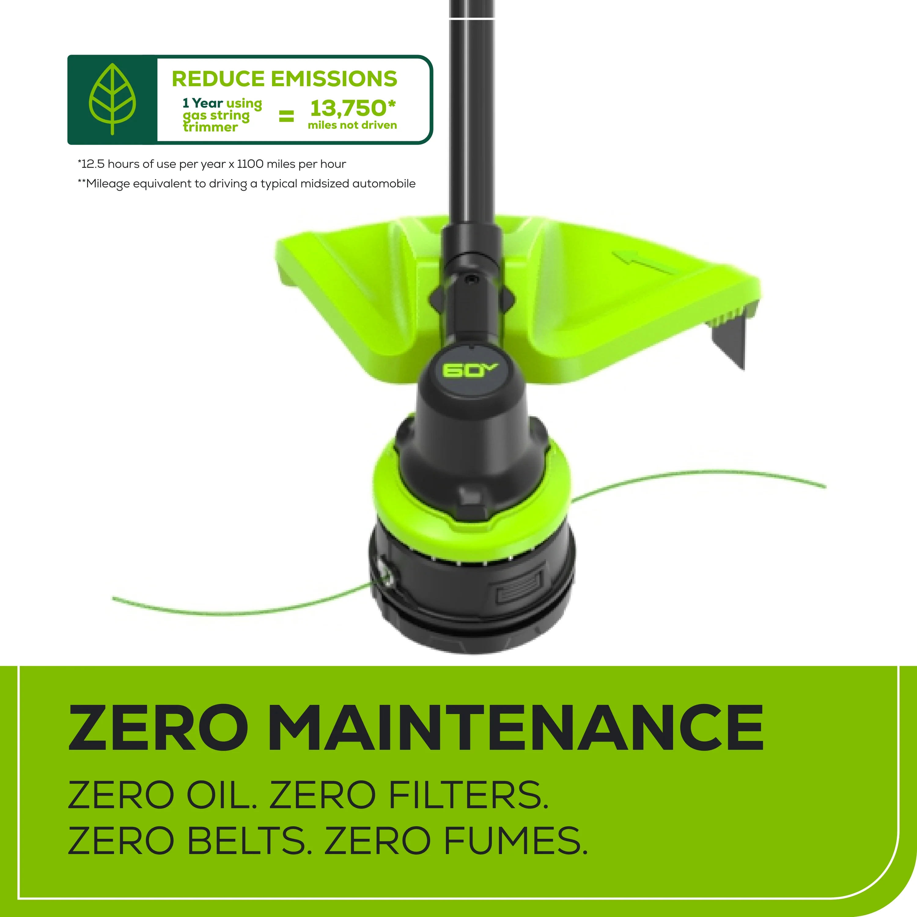 60V 17" Cordless Battery Brushless String Trimmer: 2.5 Ah Battery and Charger - Image 7