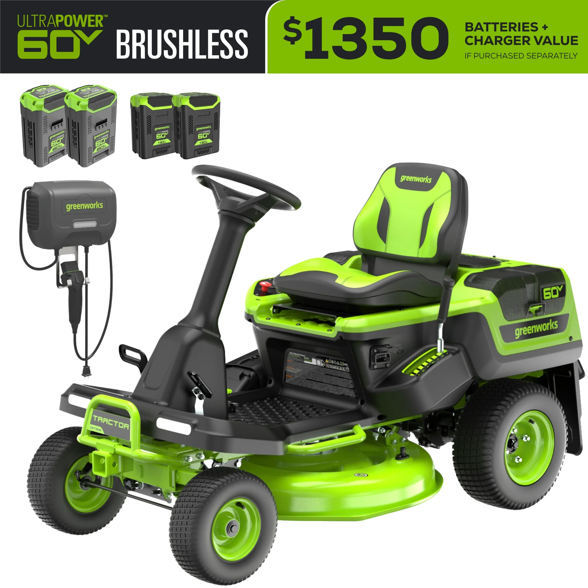 60V 30” CrossoverT Riding Lawn Tractor with (2) 8.0 Ah, (2) 4.0 Ah Batteries & 600-Watt Charger, CRT3061 - Image 3