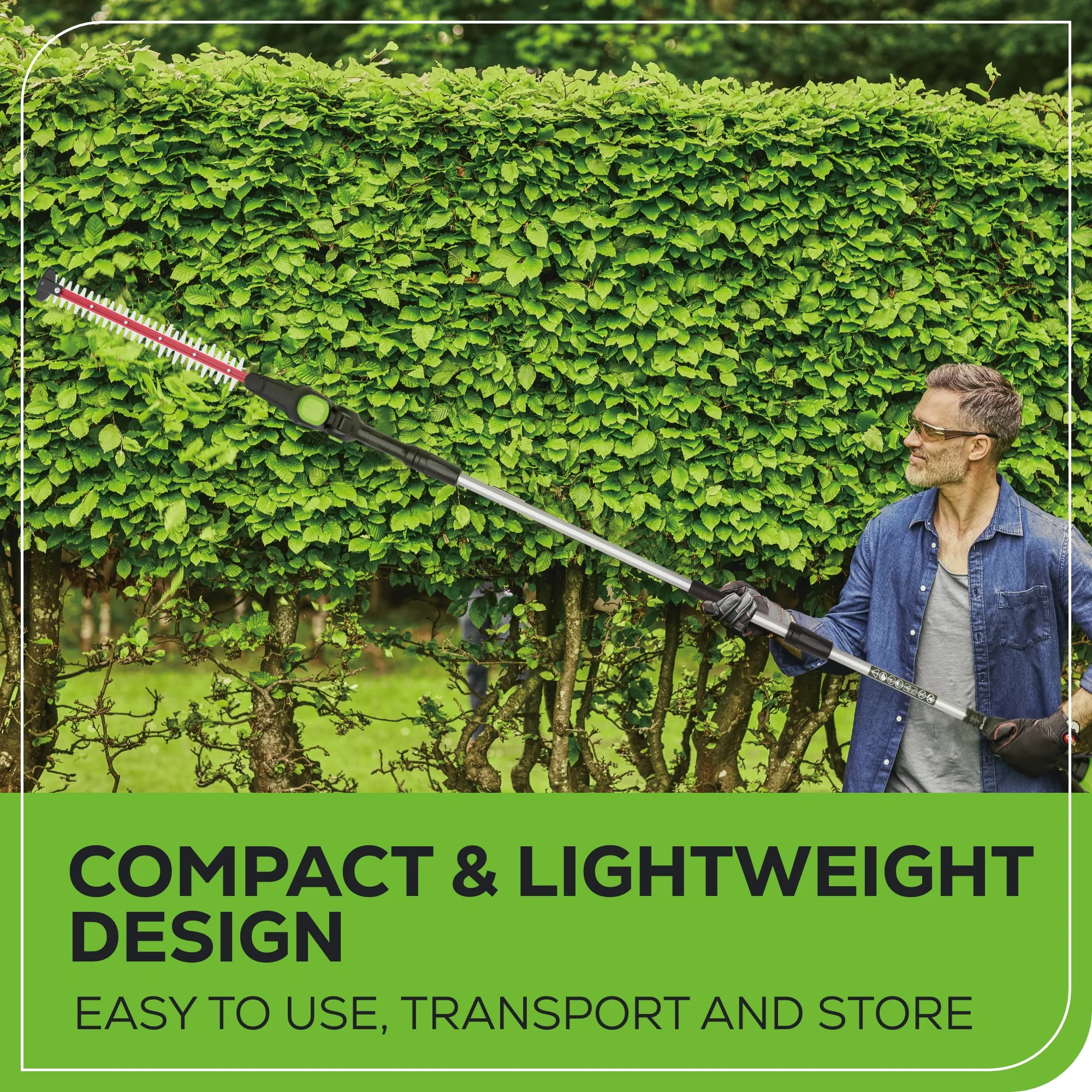 80V 20" Cordless Battery Pole Hedge Trimmer (1.2" cut, 4000 SPM): 2.0 Ah Battery and Charger - Image 5