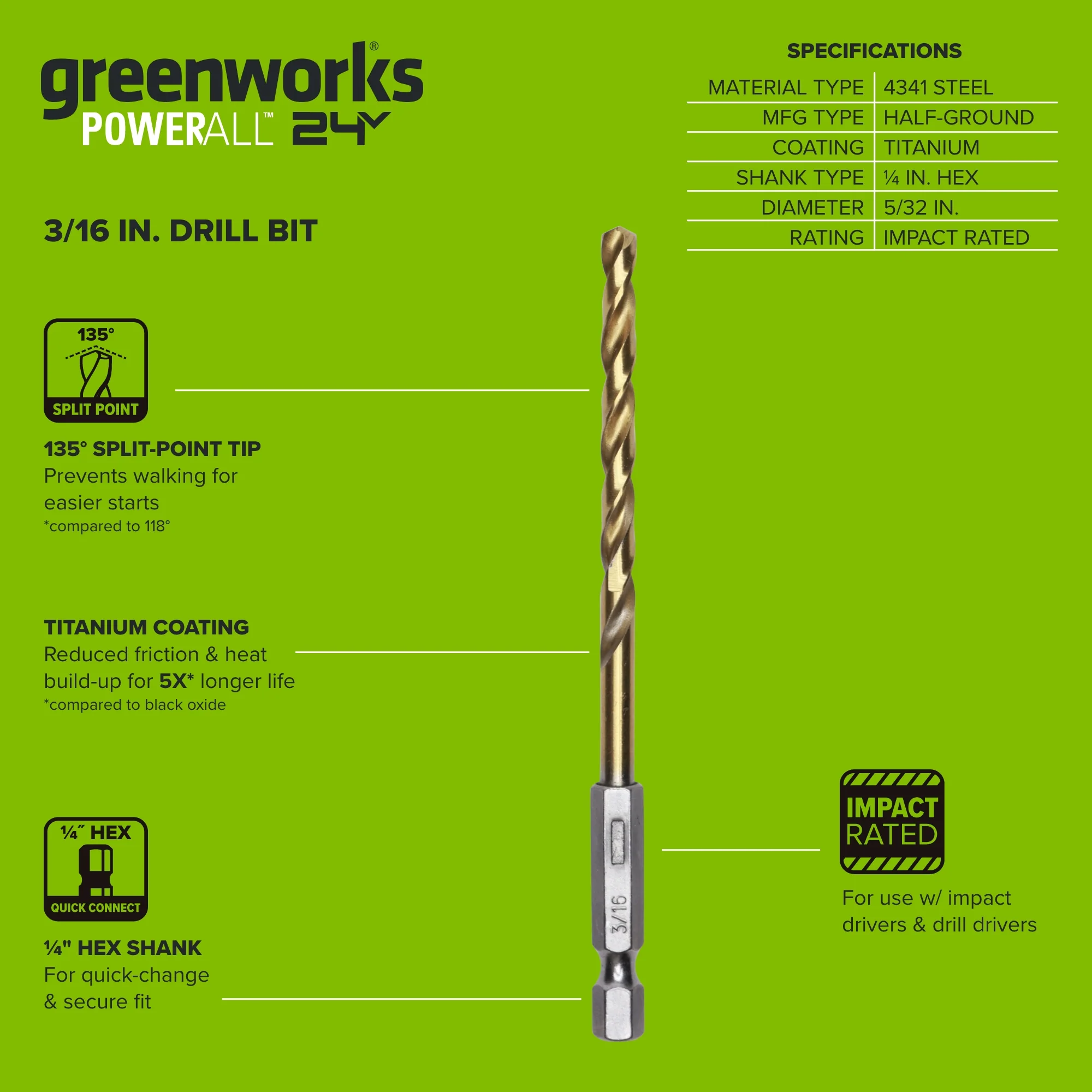 Half Ground 3/16-inch Hex Shank Titanium Drill Bit Set - Image 3
