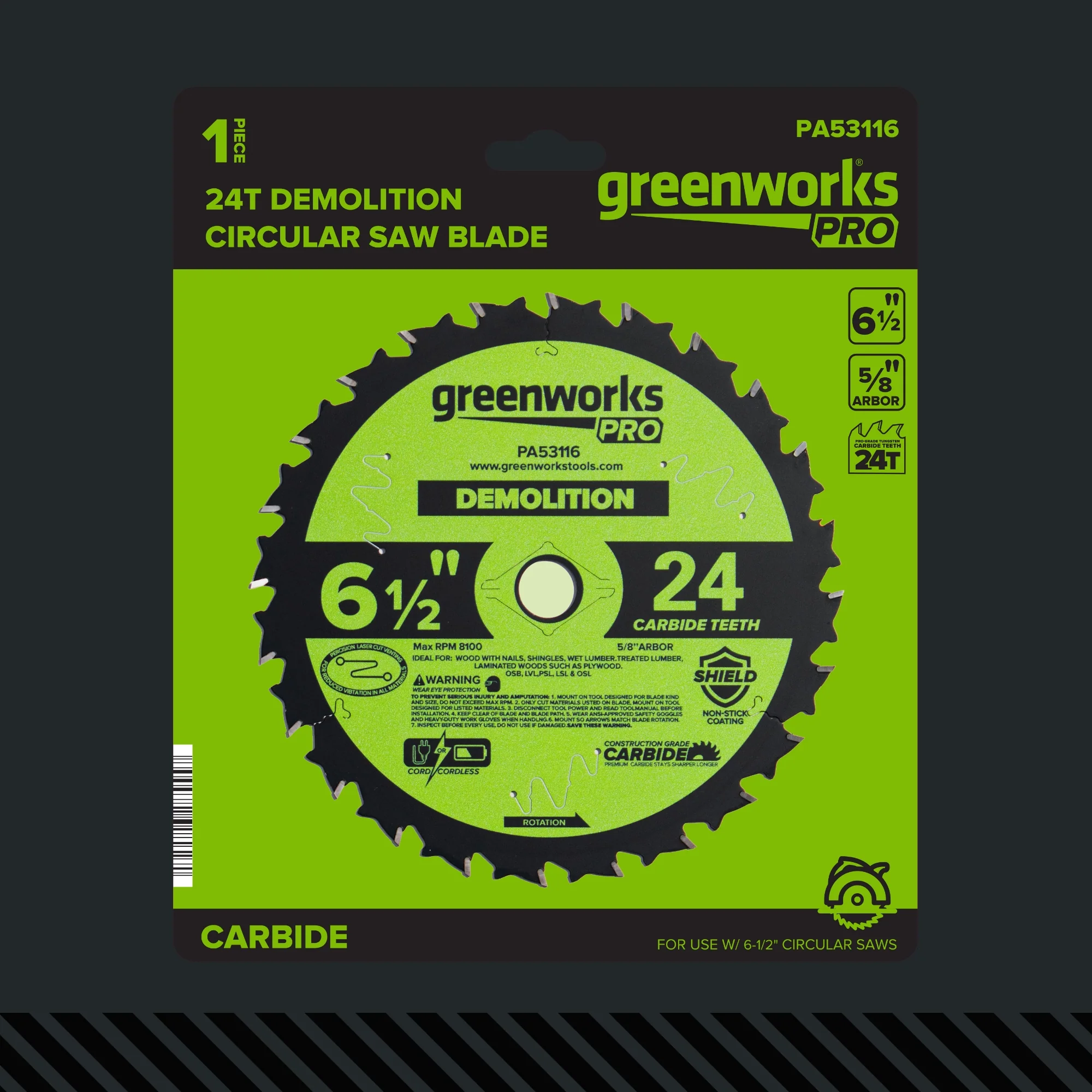 Pro 24-Tooth 6-1/2" Demolition Circular Saw Blade with Construction-Grade Carbide Teeth - Image 2