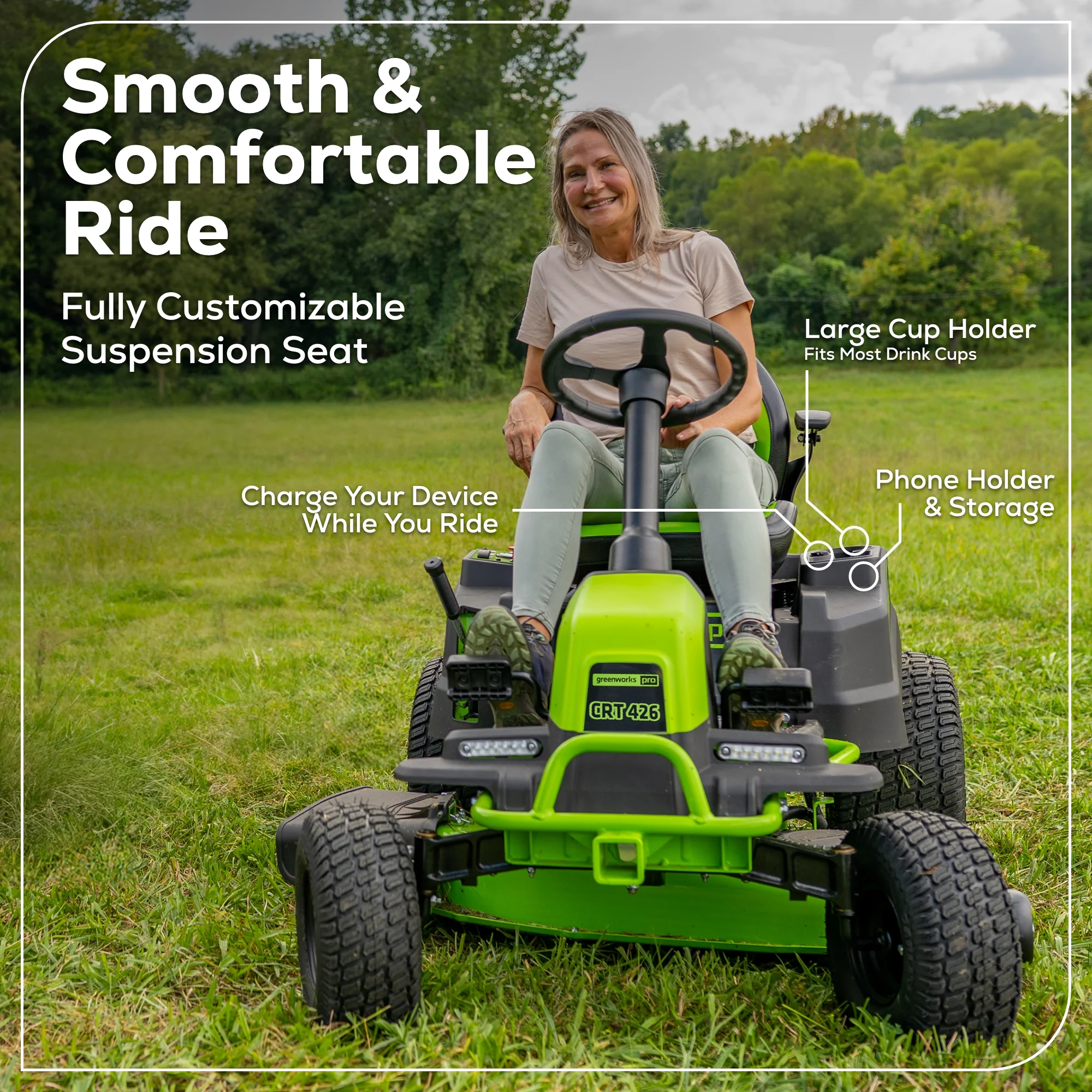 60V 42" Cordless Battery CrossoverT Riding Lawn Mower: (6) 8.0 Ah Batteries and (3) Dual-Port Turbo Chargers, CRT4261 - Image 13