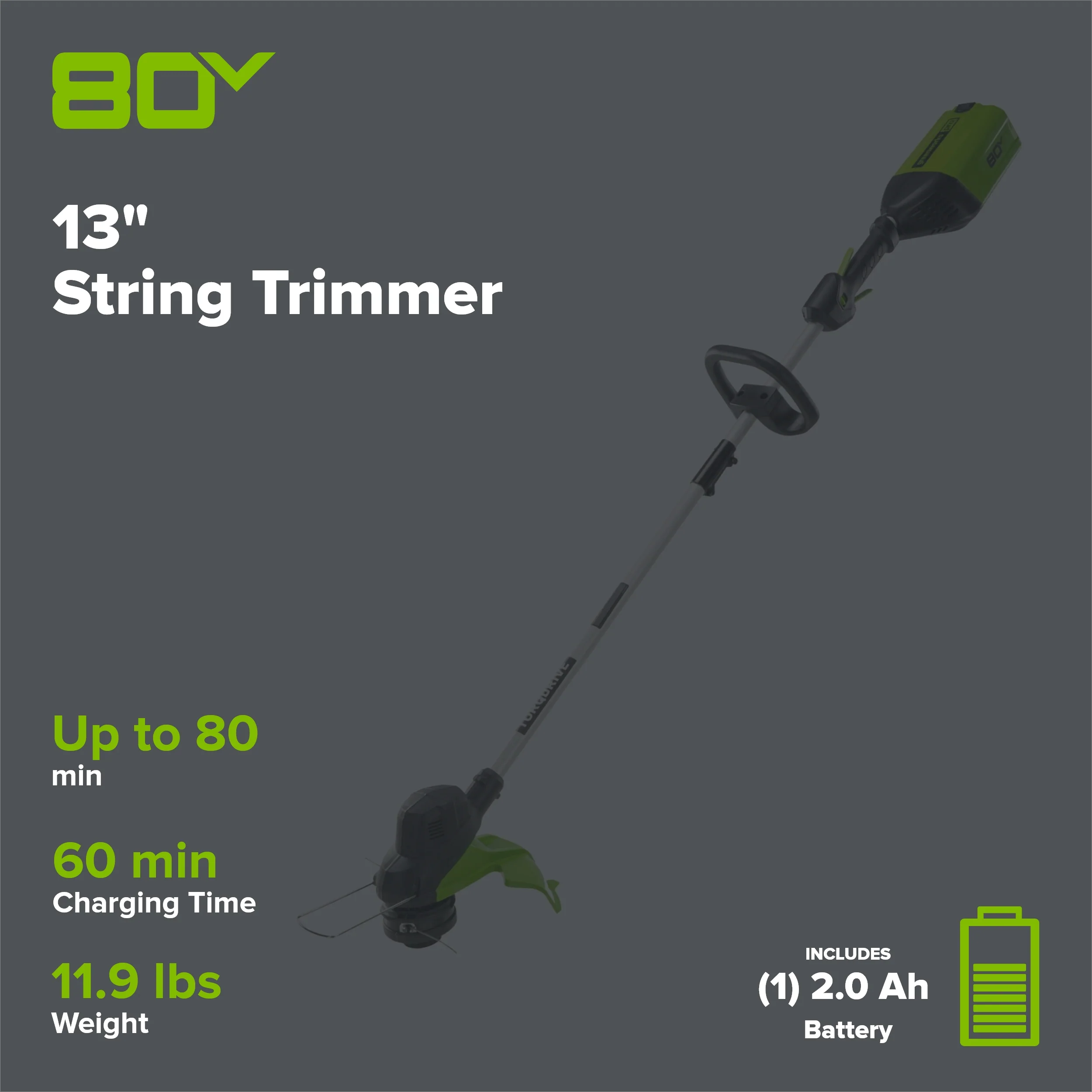 80V 13" String Trimmer: 2.0 Ah Battery and Charger - Image 2