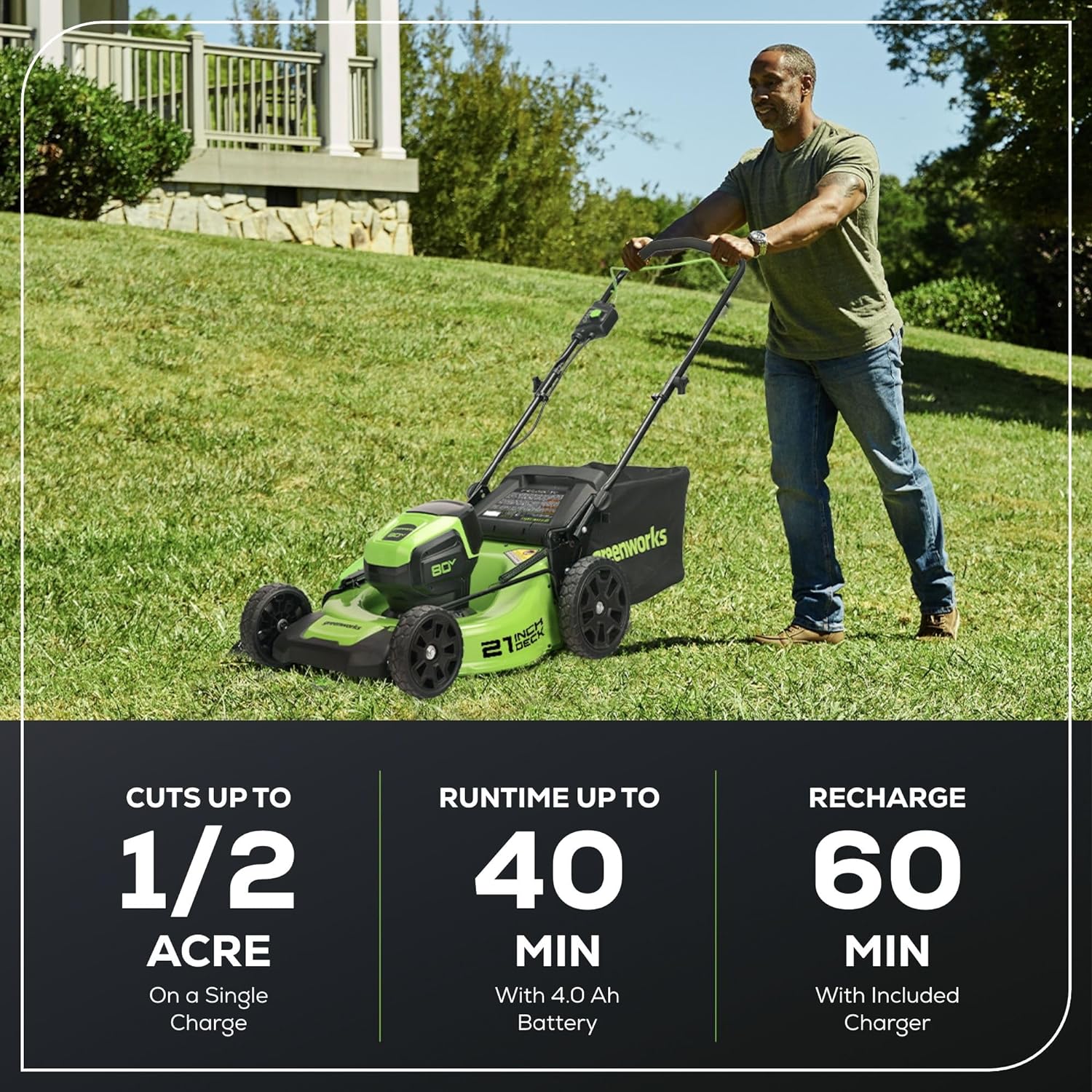 80V 21" Brushless 3-in-1 Push Lawn Mower: 4.0 Ah Battery and Charger, LM2138 - Image 5