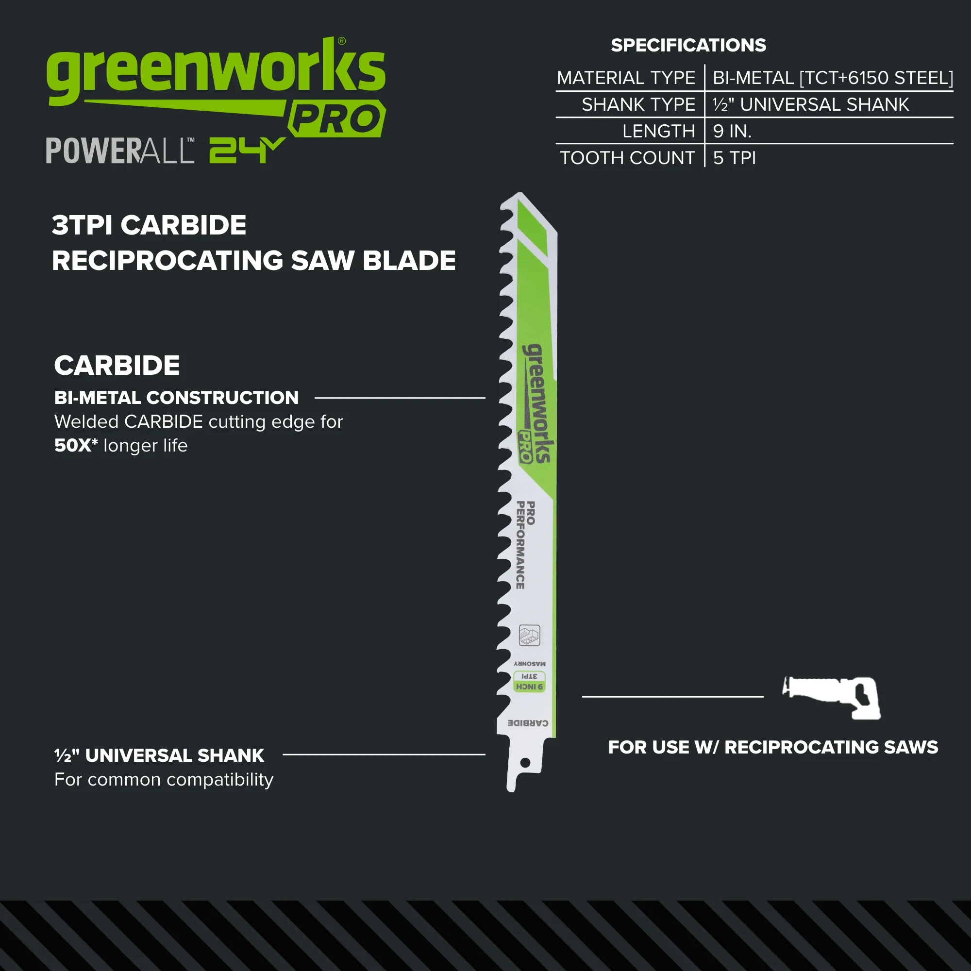 Pro 9 in. Carbide Recip Saw Blades, 1-Pack - Image 2