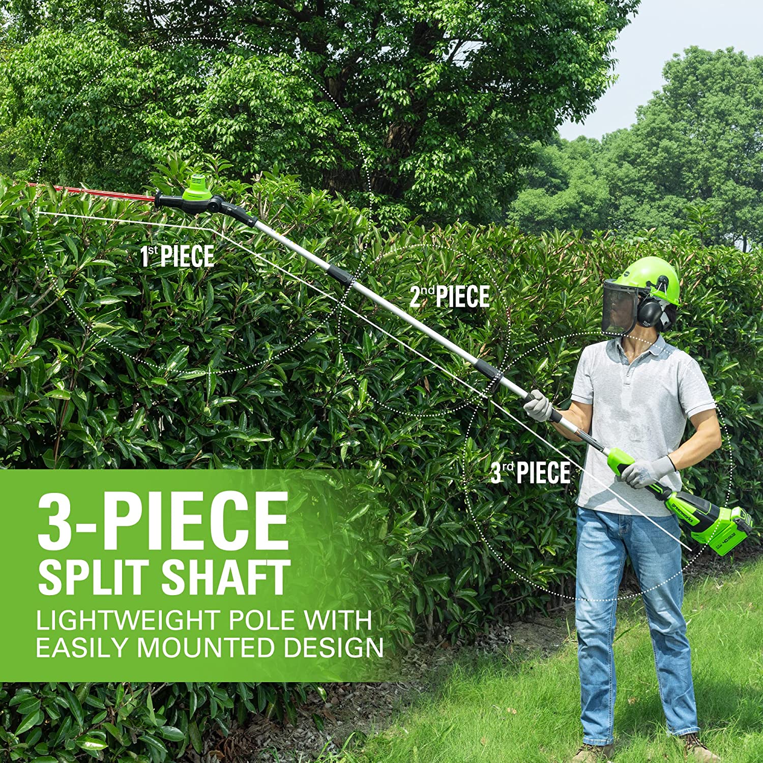 40V 10" Cordless Battery Pole Saw and Hedge Trimmer Attachment: 2.5 Ah Battery and Charger - Image 5