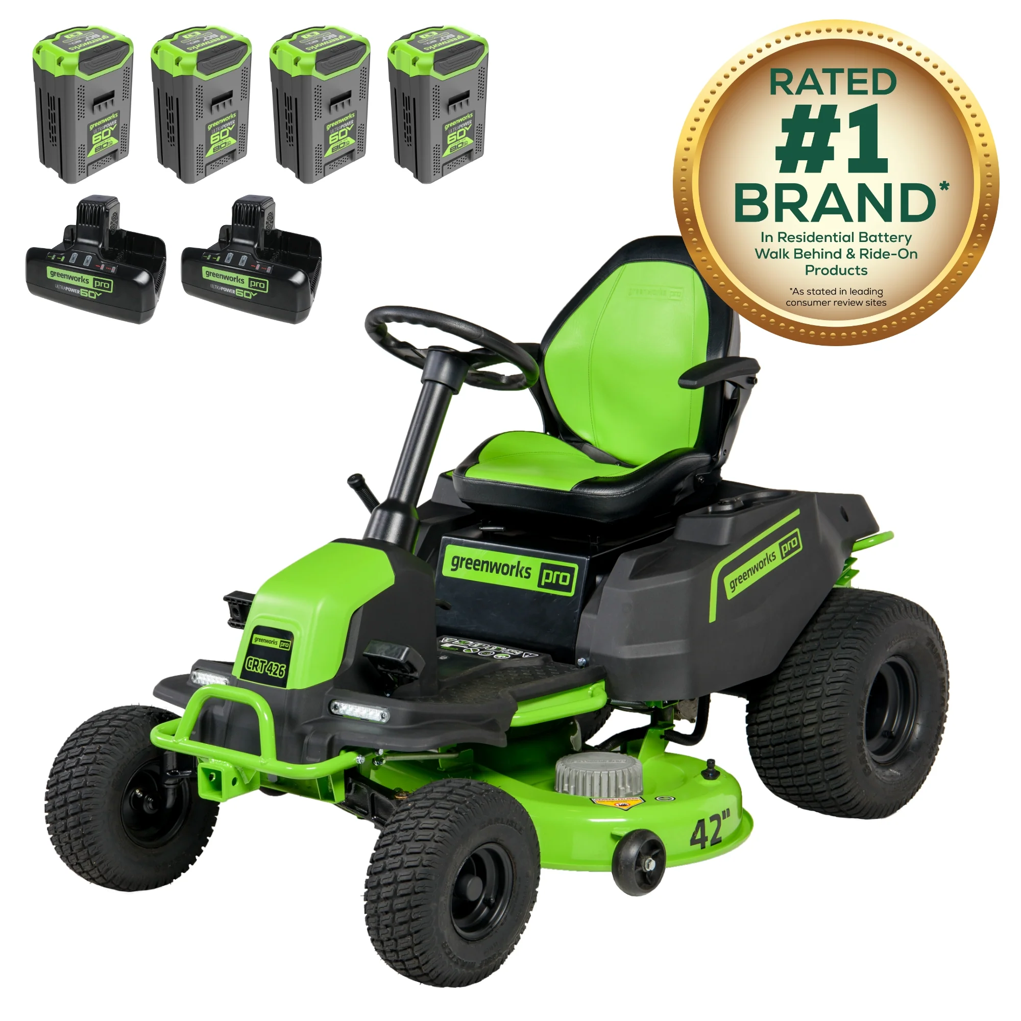 60V 42" Cordless Battery CrossoverT Riding Lawn Mower, (4) 8.0 Ah Batteries and (2) Dual-Port Turbo Chargers, CRT4262 - Image 22
