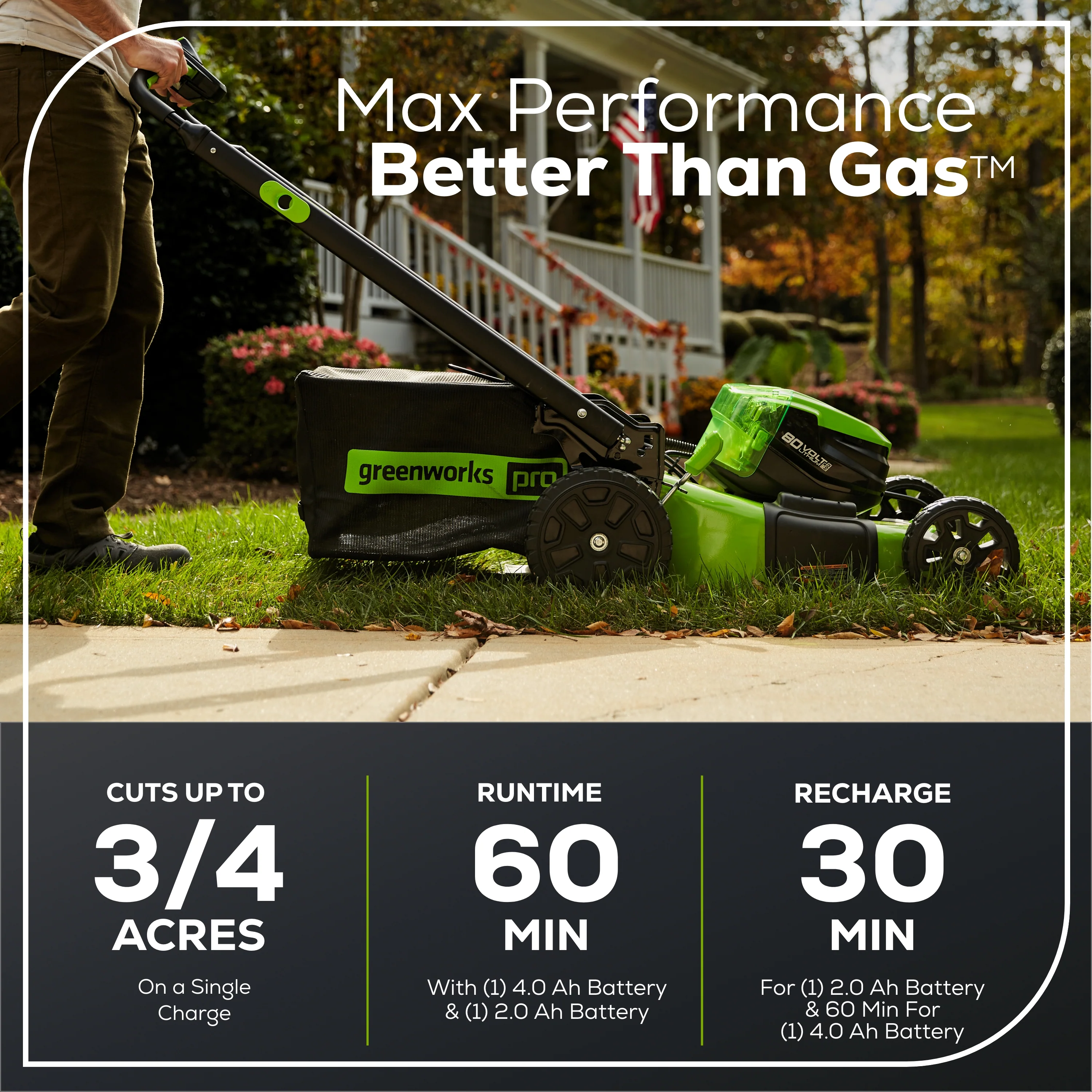 OPEN BOX 80V 21" Cordless Battery 4-in-1 Self-Propelled Lawn Mower: 4.0 Ah: 2.0 Ah Battery and Rapid Charger, LM2118S - Image 4